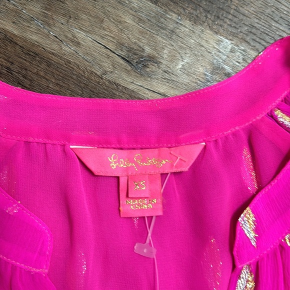 NWT Lily Pulitzer Blouse Extra Small XS Pink Gold Bell Sleeve Silk Top Boho - Picture 4 of 7